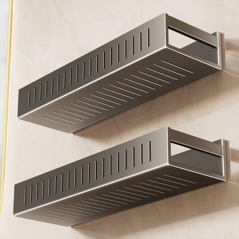 Gunmetal Grey No-Drill Bathroom Shelf Wall Rack Single Layer 30cm Strip Shelf (No-Drill)