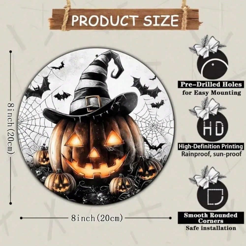 Vintage Halloween Tin Sign Pumpkin Wreath Aluminum Plaque Retro Home Wall Art Room Decor 20x20