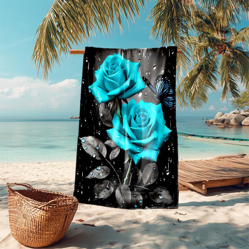 Elegant Pink Roses Garden Art Soft Beach Towel Outdoor Camping Vacation Swimming Beach Towel Outdoor Absorbent Bath Towel Blanket A5