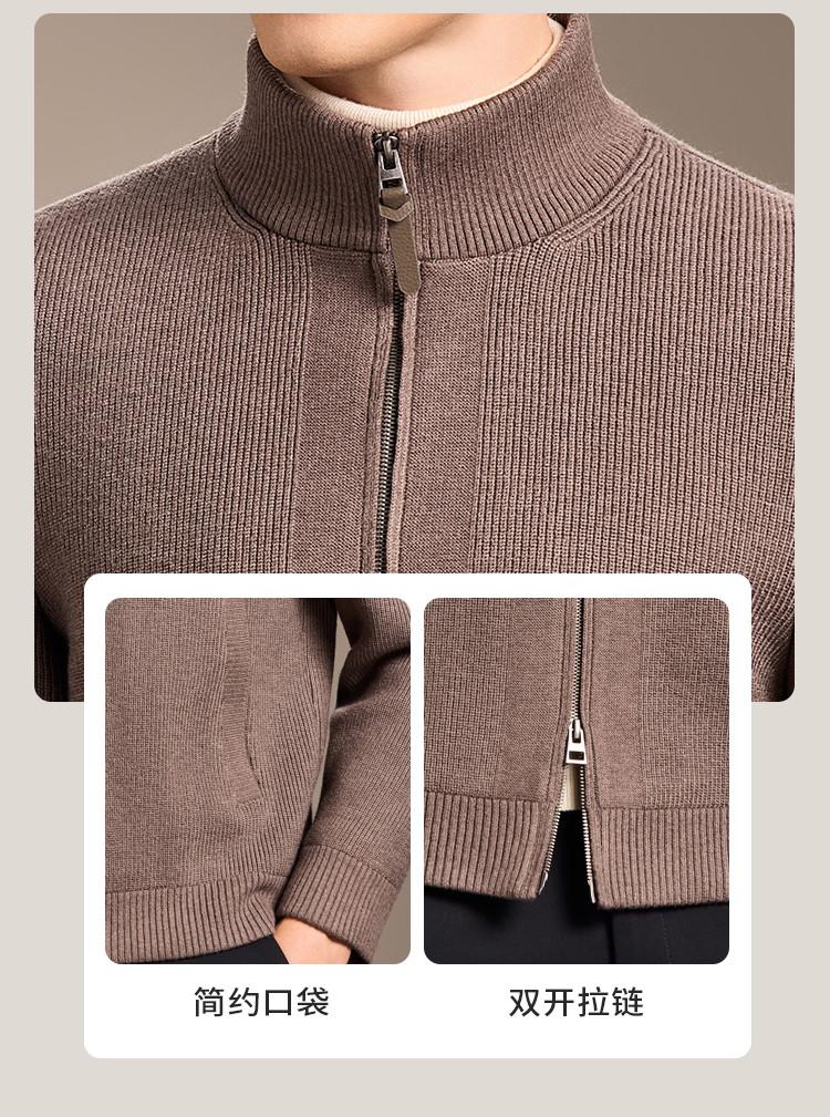 [Old Money Style] Light Luxury Casual Knitted Jacket with Cotton Wool for Men's Autumn Jacquard Stand Up Collar Thick Cardigan Coat
