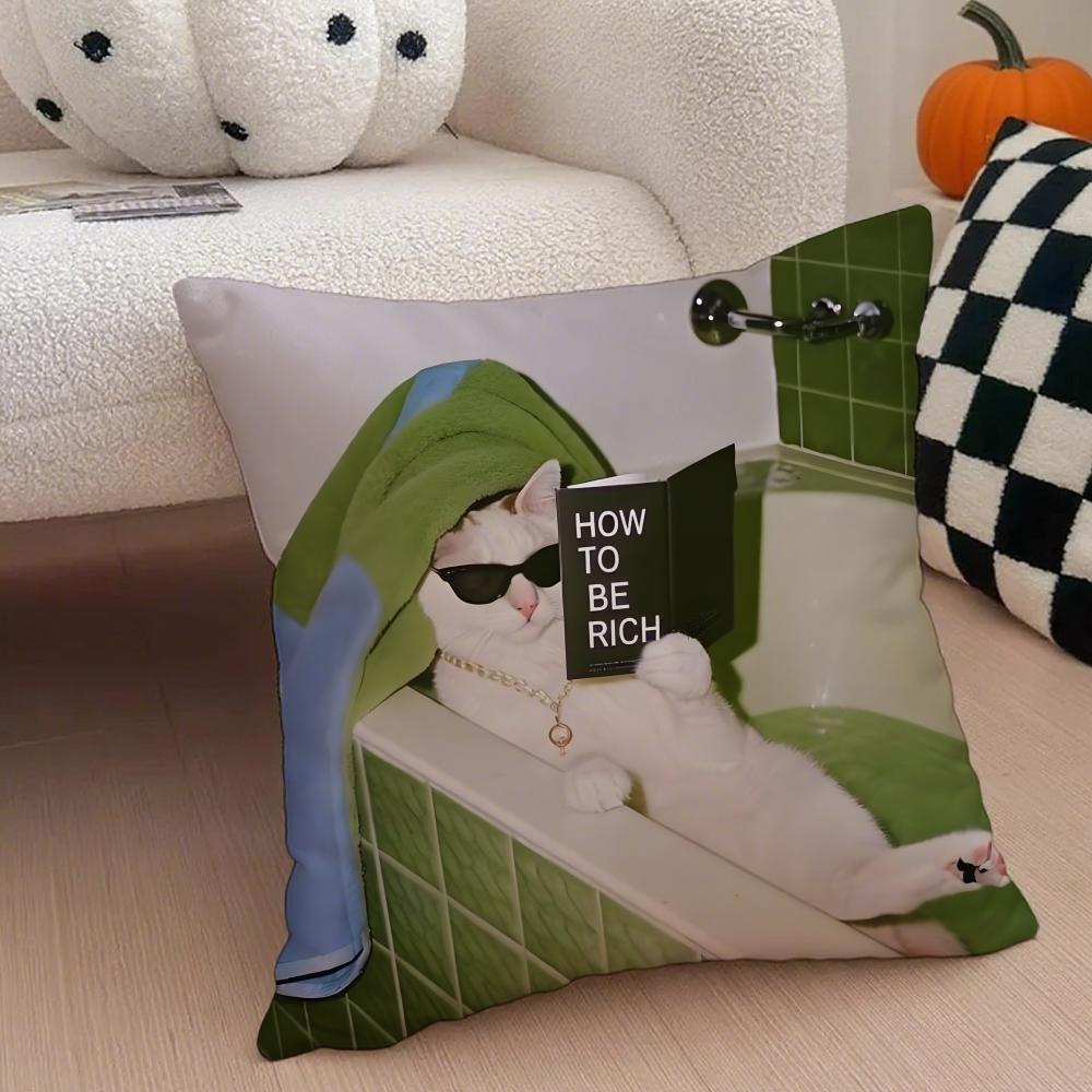 Stylish Whimsical Fashion Cats Cushion Cover Throw Pillow Cover Hidden Button Durable Polyester Chair Cushion