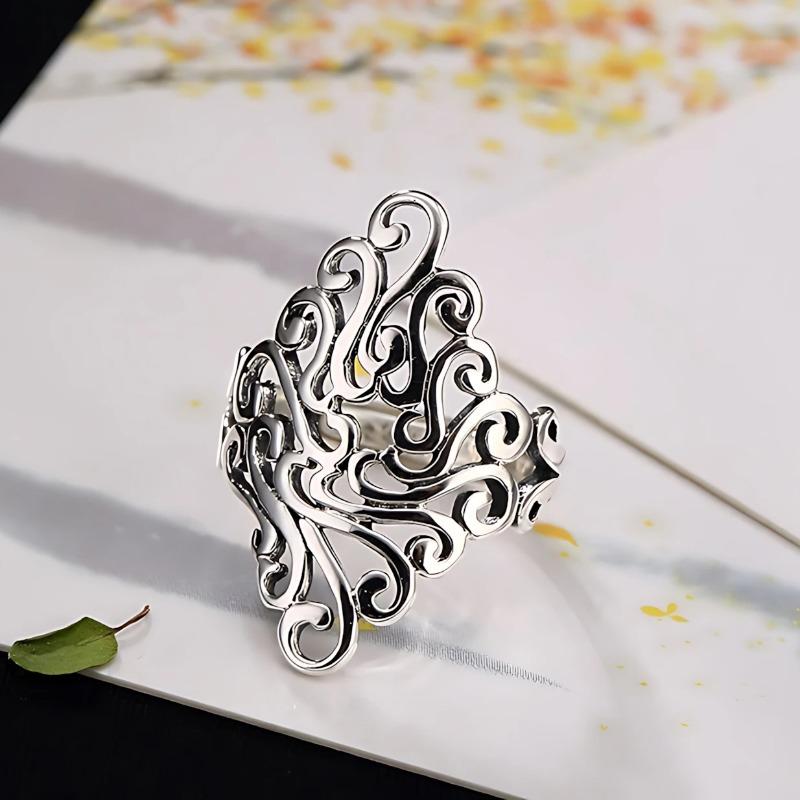 Sam Panda 925 Silver Rings For Women Men Fine Jewelry Finger Adjustable Open Vintage Chain Ring For Party Birthday Gift