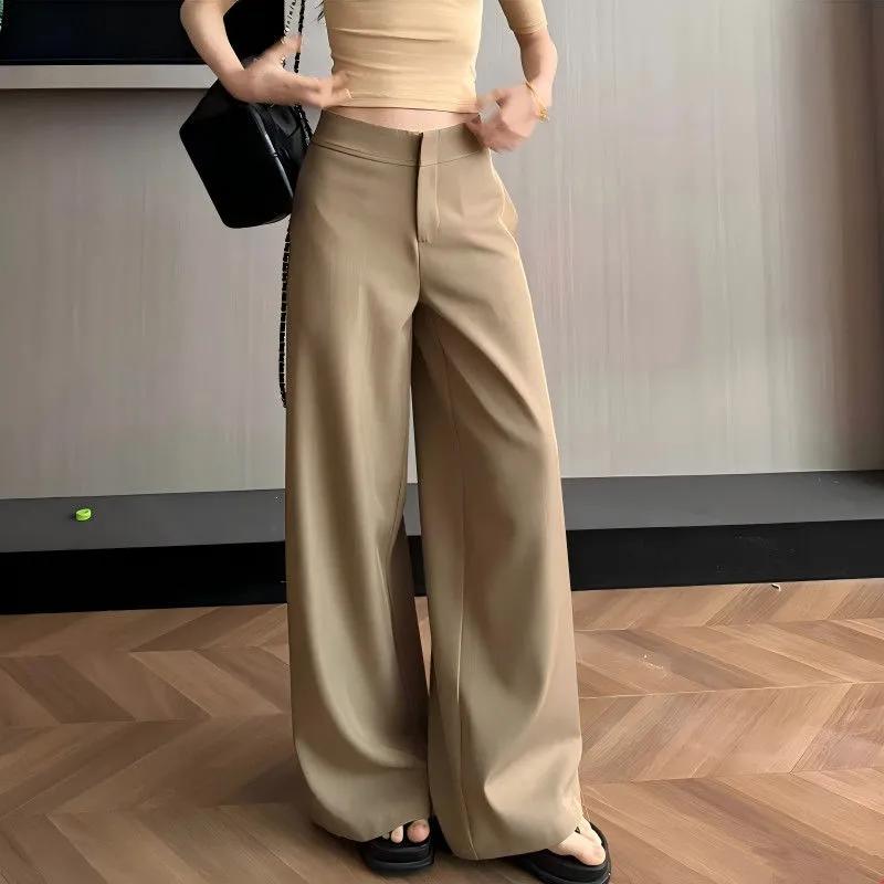 Gray High-Waisted Wide-Leg Pants Drapey Fabric Loose Fit Casual Women's Fashion Trousers Daily Wear Bottoms