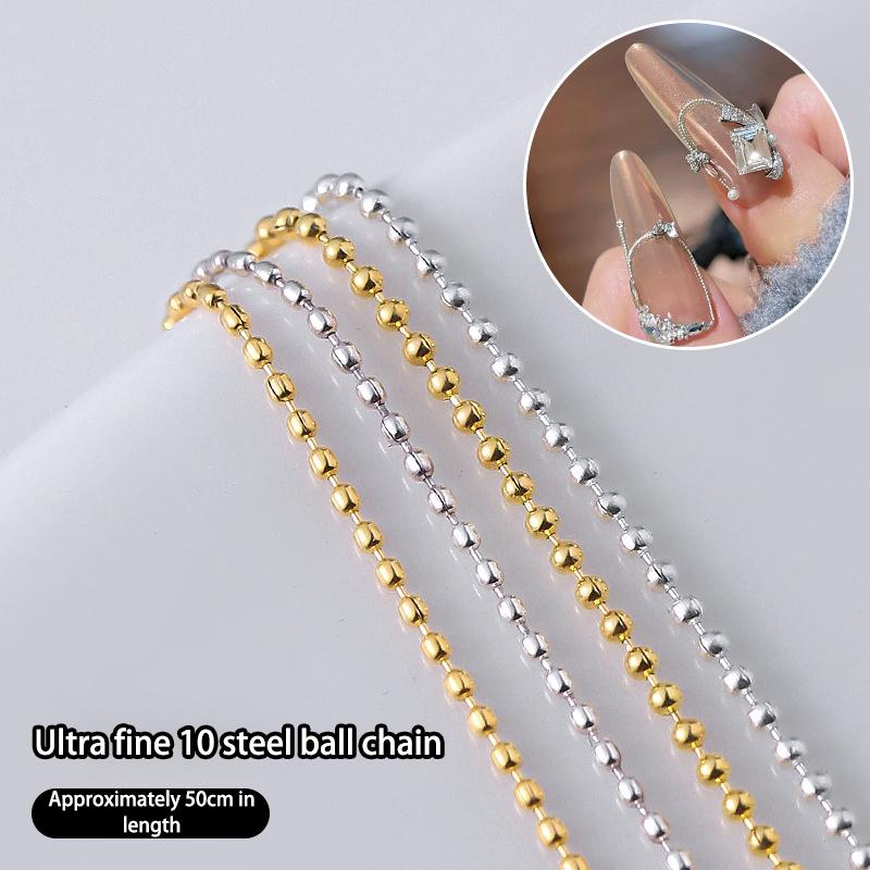 50cm mini prego bola de aço corrente prata ouro metal manicure acessórios 3d nail art decorações nail art correntes