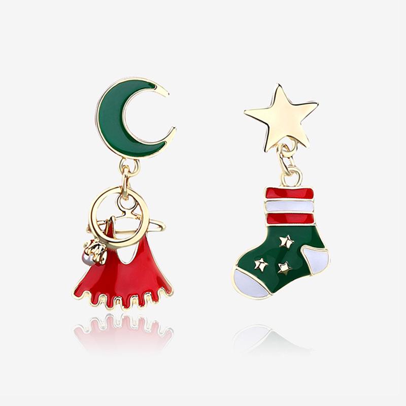 New S925 Silver Needle Christmas Collection Asymmetrical Earrings: Sweet & Cute Holiday Gifts for Women