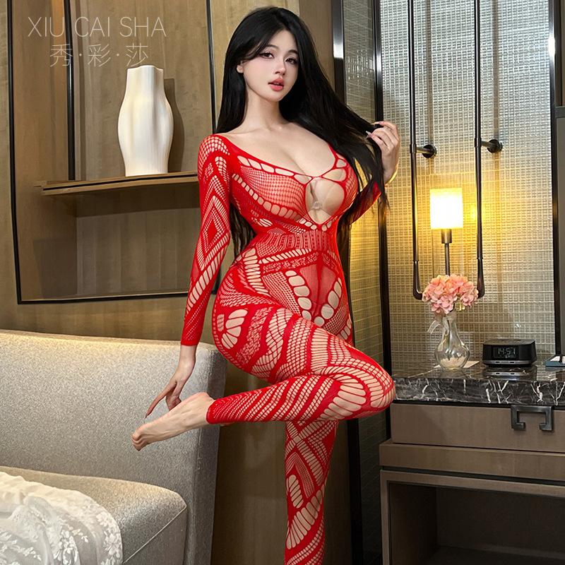Pure desire can be torn hollow open net clothes sexy underwear sexy jacquard stockings sexy temptation onesie
