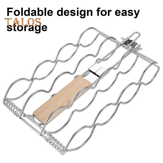 Corn Grill Basket with Wooden Handle Stainless Steel Folding Grilling Baskets Outdoor Camping BBQ Rack for Fish Shrimp Vegetables