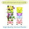 Vertical Planter Tower Garden, 3 Tiered Planter Stackable Herb Garden Planter with Movable Casters and Bottom Indoor and Outdoor