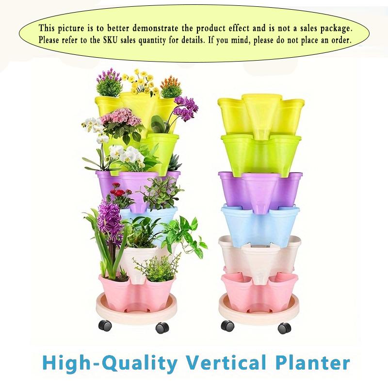 Vertical Planter Tower Garden, 3 Tiered Planter Stackable Herb Garden Planter with Movable Casters and Bottom Indoor and Outdoor