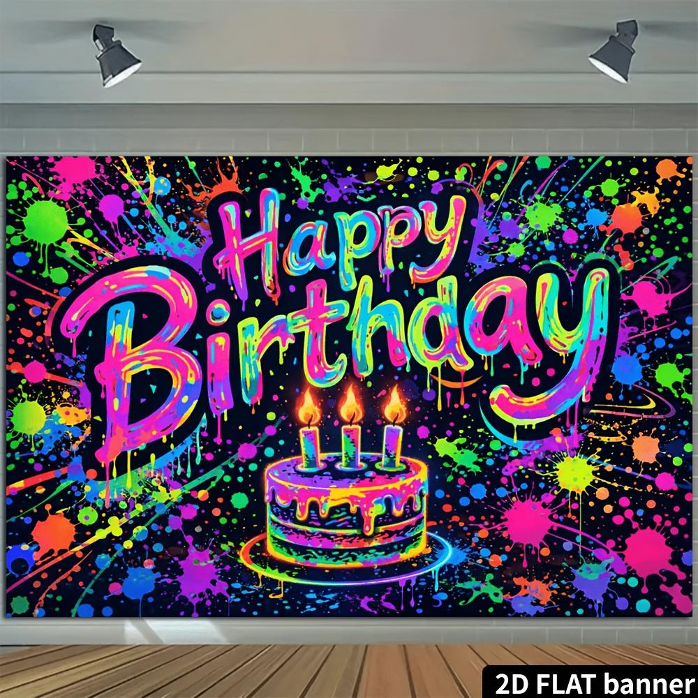 2D plane graffiti style birthday party banner background fabric with colorful splatter design, for wall decoration