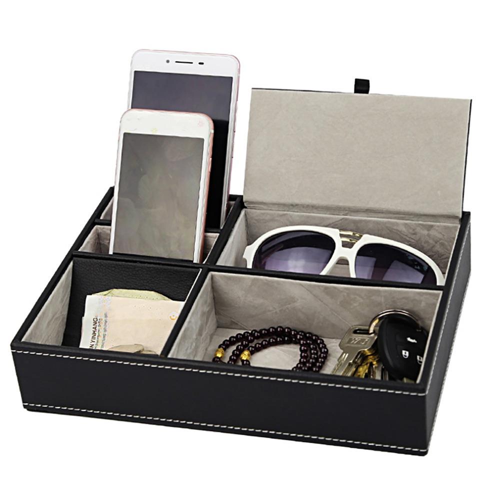 Household Storage Tray PU Leather Desktop Organizer Versatile Storage Organizer  Coffee Table