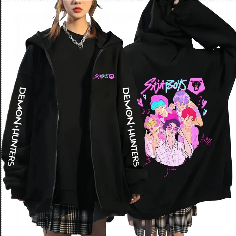Horká K-pop Mikina s kapucí na zip Lovci démonů Film Mira Rumi Zoey Pulovr Pánská Dámská Ležérní Oversized Oblečení Mikiny