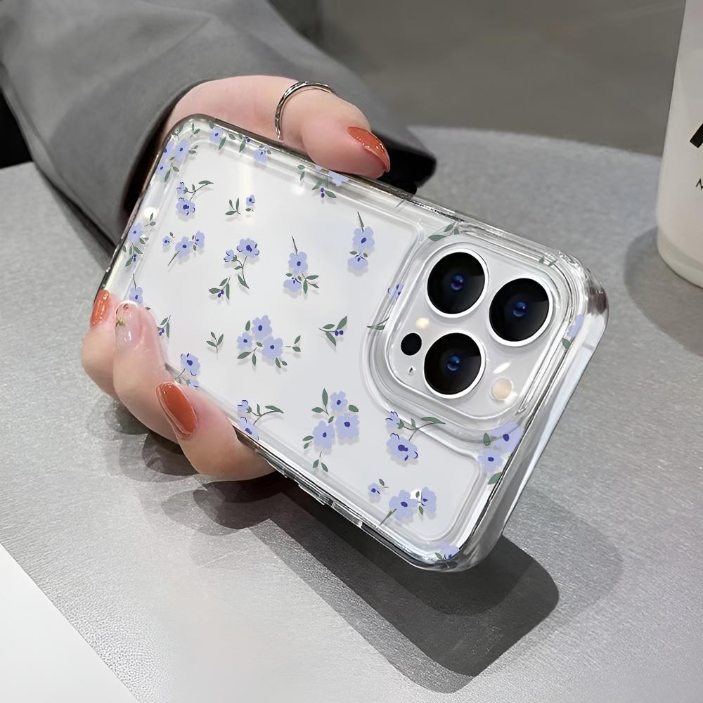 Purple Floral Fragments Transparent Phone Case For IPhone 16 15 14 13 12 11 Pro Max XR XS Max 7 8 Plus Shockproof Case Cover