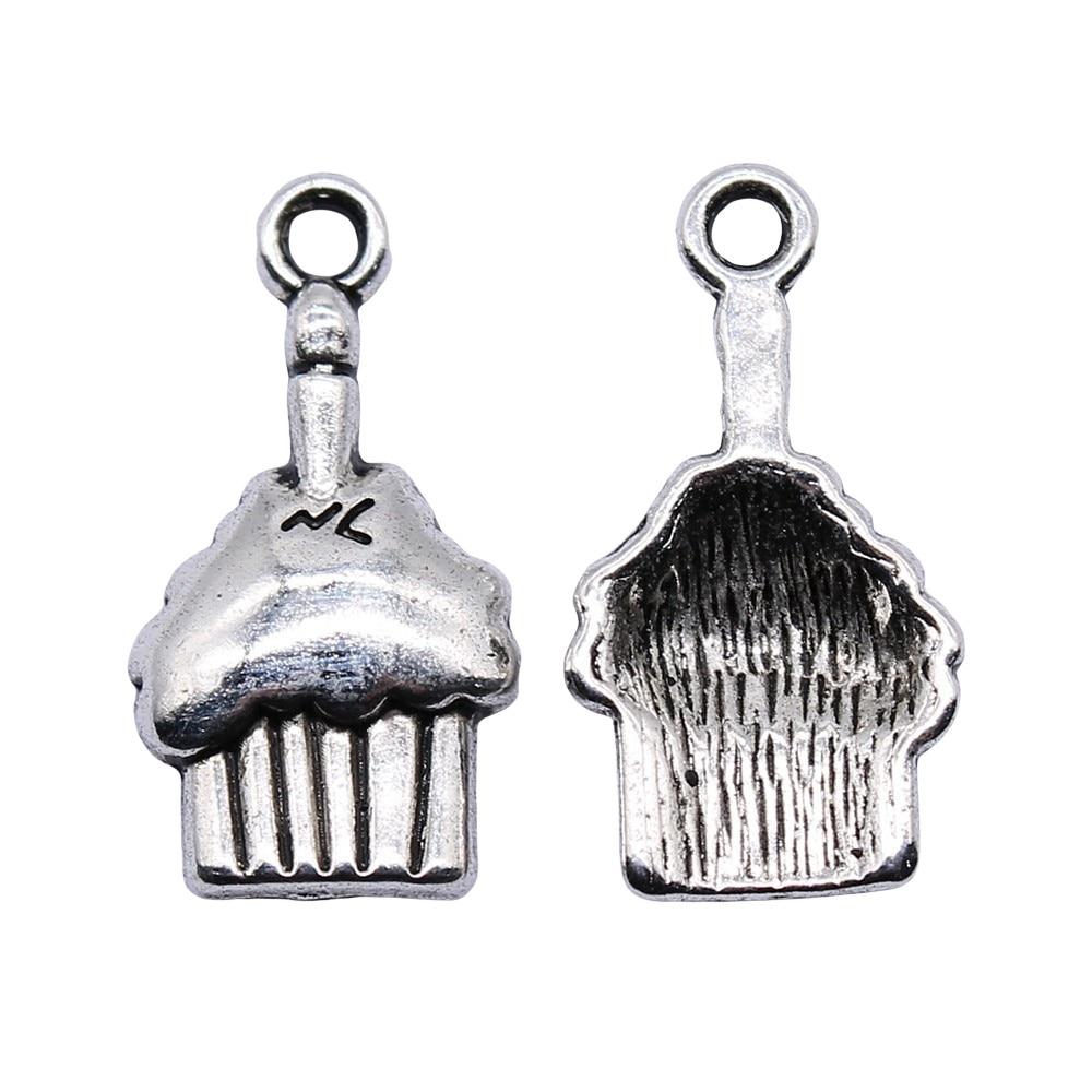 

10шт День рождения Торт Шармы Шармы Античное серебро Цвет Цинковый сплав 12X22mm