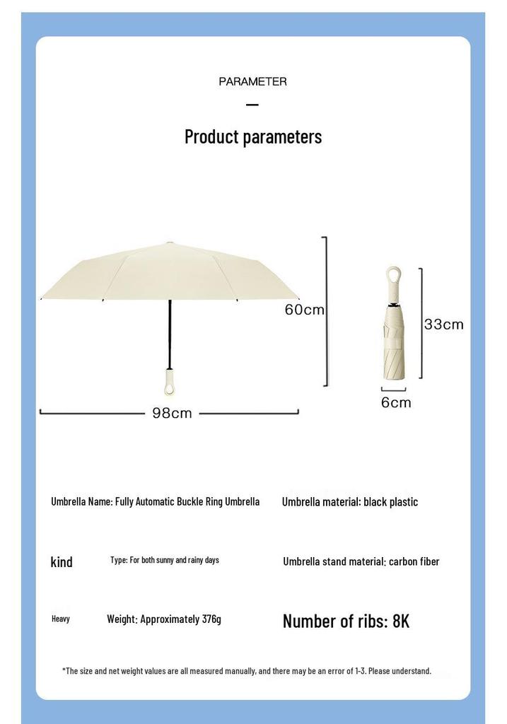 Compact Auto Folding Umbrella with Sun Protection, Portable with Ring Buckle, Suitable for All Weather