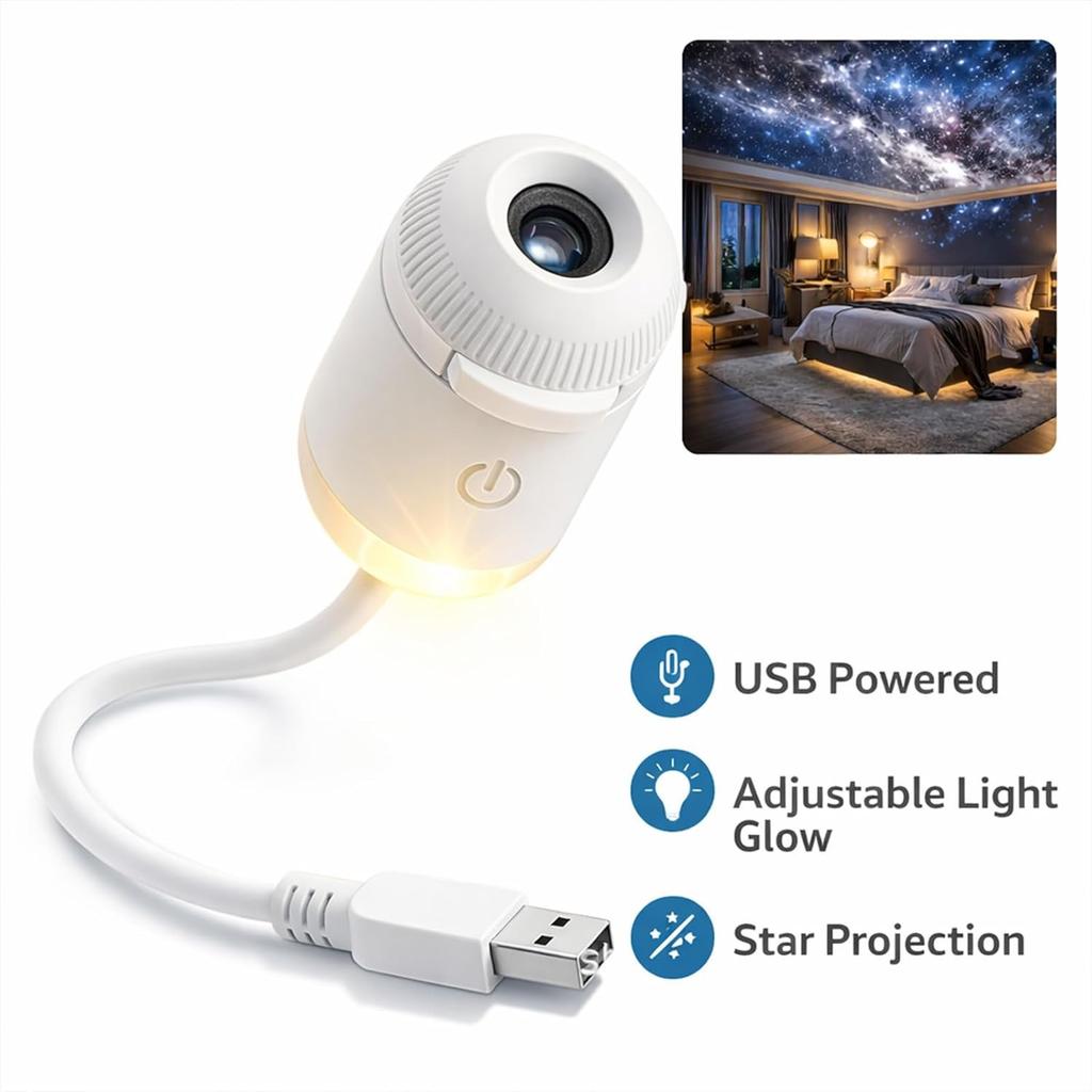 USB Galaxy Star Projector Night Light, 2-in-1 Starry Sky Projector with 6 Projection Films, Adjustable Brightness 360° Rotation, Star Ceiling Light
