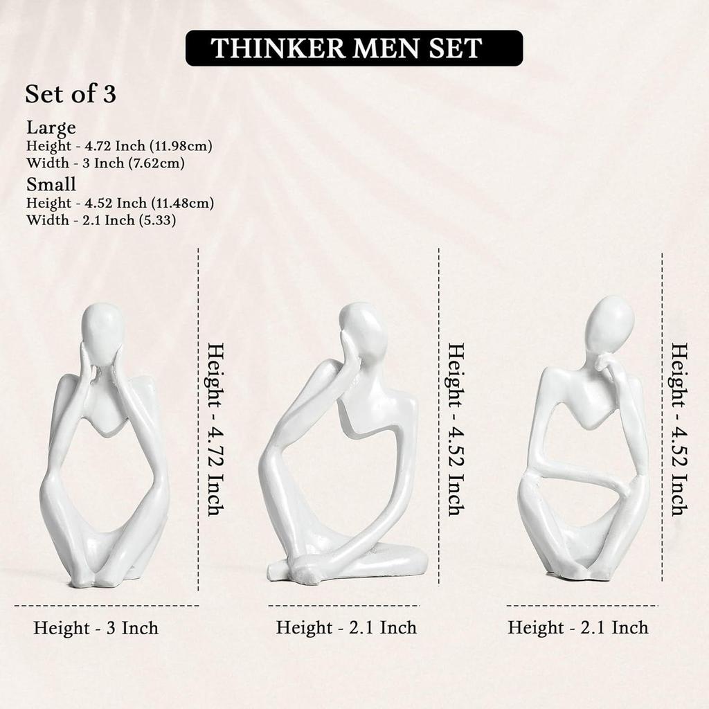 Set of 3 White Resin Thinker Statues – Abstract Modern Art for Home, Office, and Chic Décor, Thoughtful Gift for Any Occasion