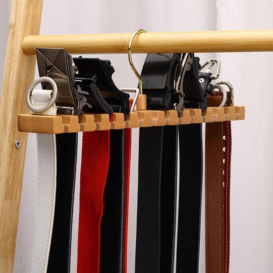 360-Degree Rotatable Belt Hanger Large Capacity Multipurpose Wooden Tie Hanger Belt Organizer Rack with 12 Slots