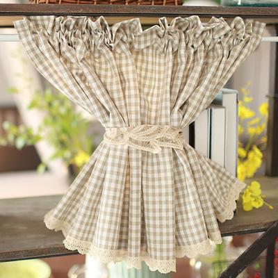 Cortinas Curtas para Armário Xadrez Bege Valances Rústicos para Janela com Passa-Varão Prontas para Cozinha Café Decoração de Casa