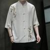 Men's Short Sleeve Shirt Chinese Style Men Mandarin Duck Button Embroidery Tops Summer Loose Plus Size Casual Shirt Men Hanfu