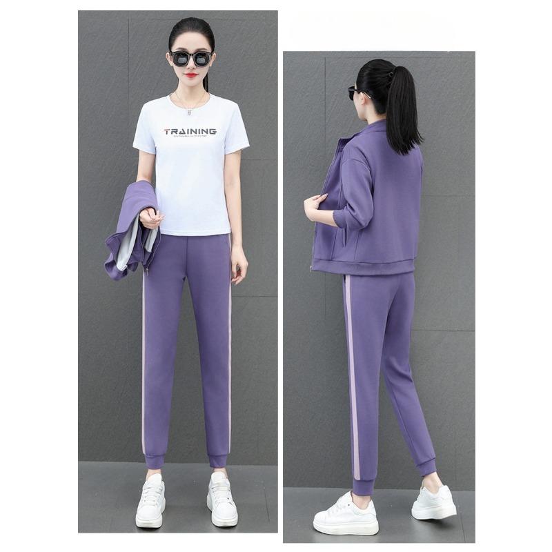 Versatile Casual Stand Collar Open Cardigan Two Piece Sports Suits for Women Fashion Spring Autumn Outfits