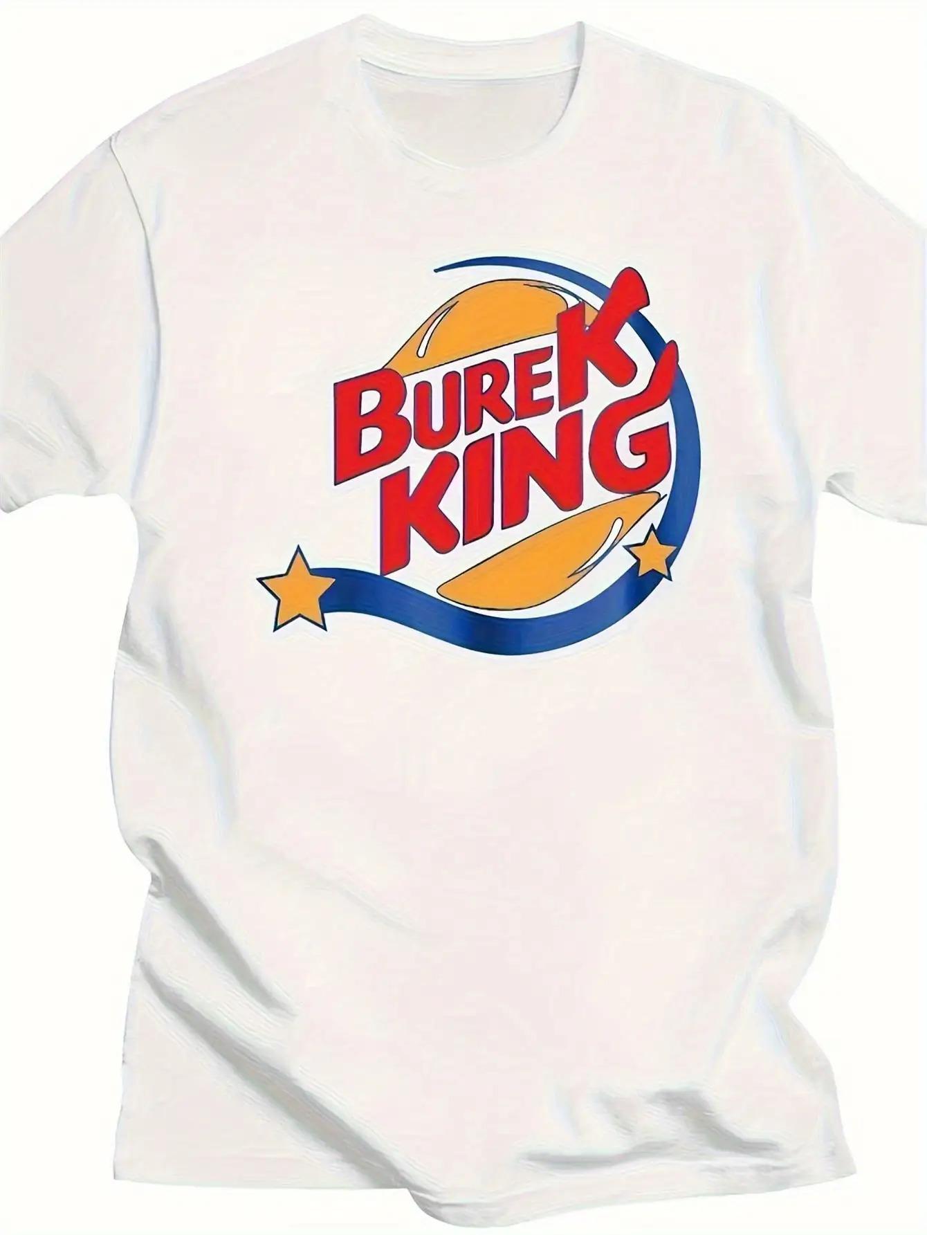 Men s Burek King Graphic T-Shirt- White Tee with Red& Blue Bakery Design S