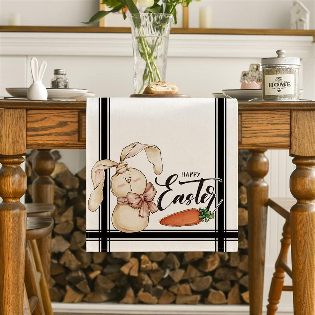 Easter Table Runner, Spring Summer Seasonal Holiday Kitchen Dining Table Decoration For Indoor Outdoor Home Party Decor