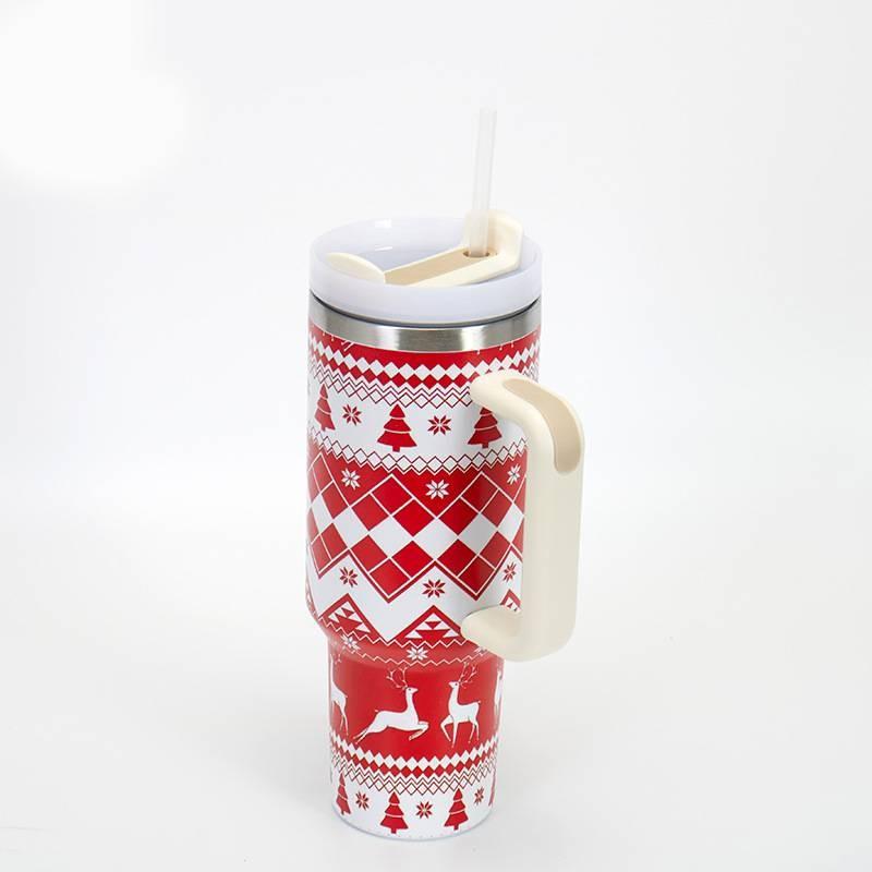 Meoky Creative 5d Christmas 40oz Cup Stainless Steel Vacuum Cups Straw With