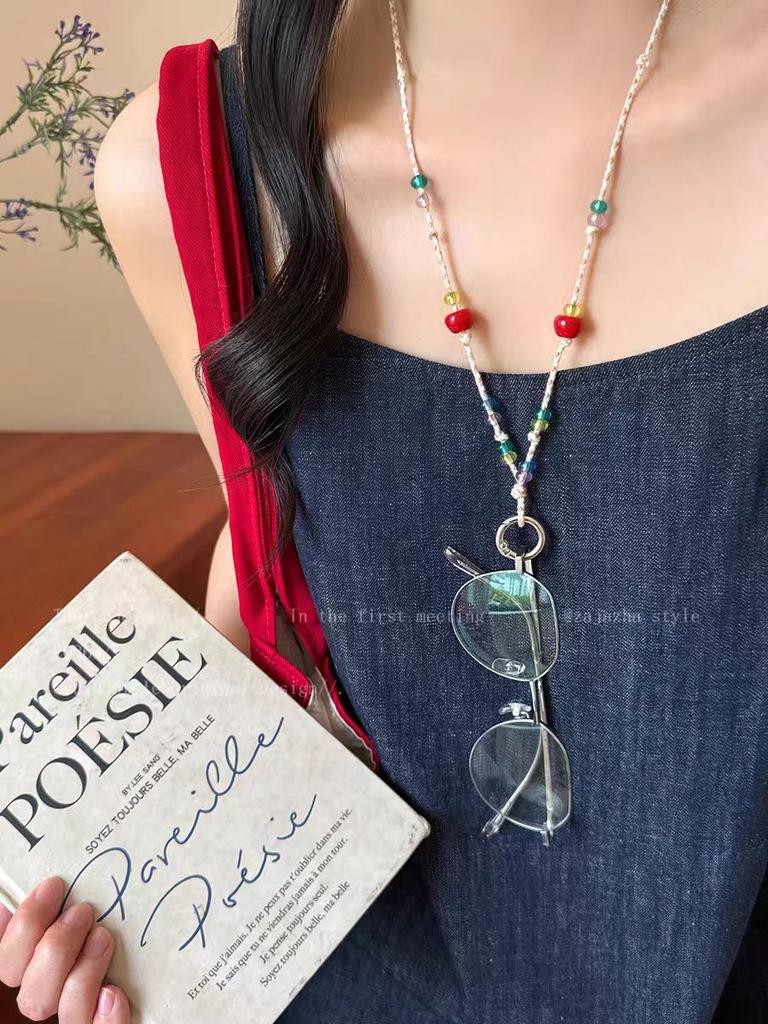 Vitality Summer~ Dopamine Color Beaded Glasses Lanyard Necklace Female Niche Design Sense Vacation Wind Clavicle Chain