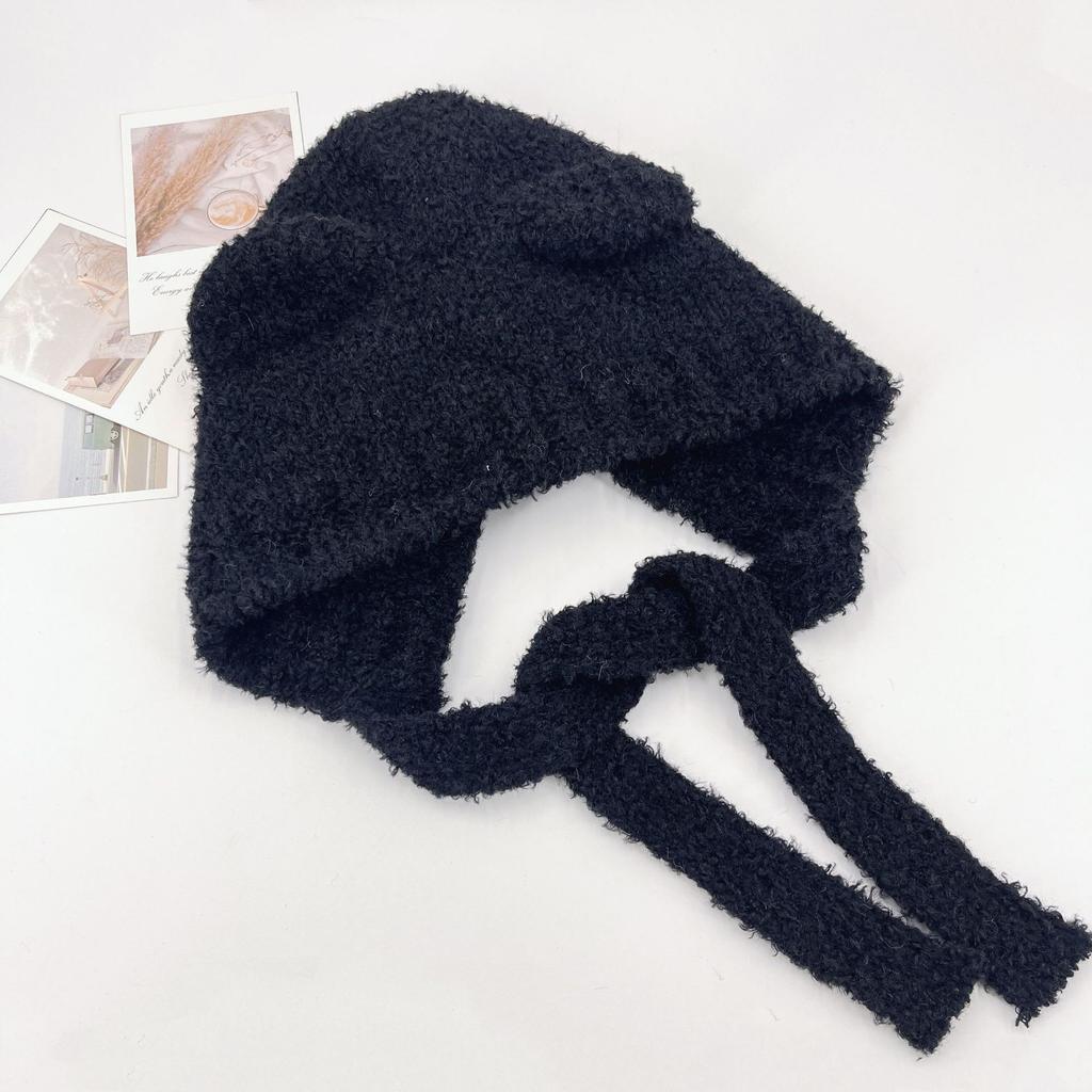 Women'S Fluffy Bear Knitted Beanie - Autumn Winter Thickened Warm Hat With Ear Protection, Cute Fuzzy Winter Cap For Women