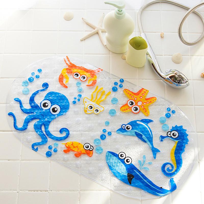 Safety Kids Anti Slip Bath Mat Soft Cartoon PVC Non Skid Shower Mat with Suction Cups for Toddler Bathtub