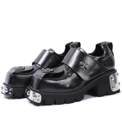 Damen Qualitätsauswahl Eckiger Kopf Design Sinn Metall Lederschuhe Damen Retro Dicke Sohle Low Top Slipper Sandalias Mujer