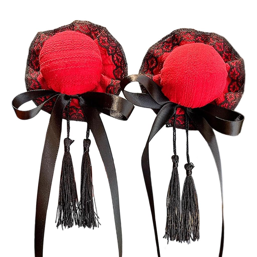 Chinese Bun Cover, Chinese Clothing Hair Ornament, Cotton-Filled Bun Hairpin, Ribbon, Chinese Style, Cosplay Accessory, Cute Chinese Lolita Hair