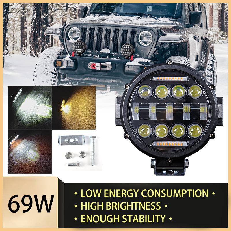 7 Zoll 69W Runde Spot LED Leuchte Fern-/Abblendlicht Tagfahrlicht LED Arbeitsscheinwerfer Fahrscheinwerfer Nebelscheinwerfer für LKW Jeep Offroad 4WD SUV UTV ATV