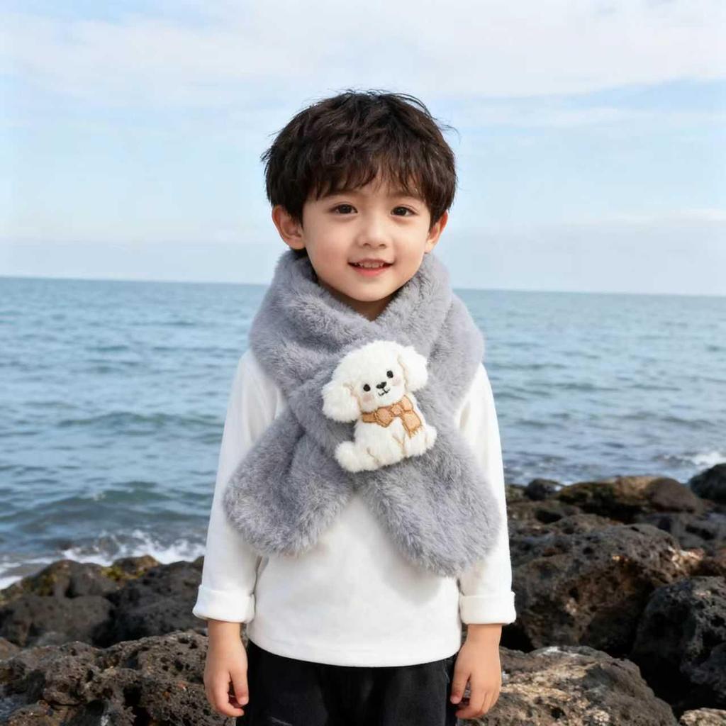 Korean Style Cute Cartoon Plush Scarf for Small Dogs and Children - Warm Winter Neck Gaiter for Girls