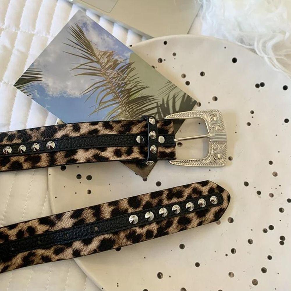 Vintage Women's Belt Leopard Pattern Dress Jeans Belt Trendy Leather Waist Belt  Streetwear
