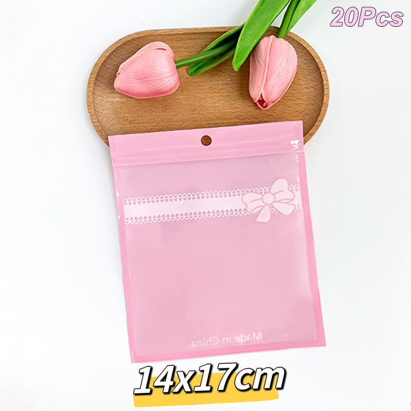 

20 шт./упак. симпатичные пакеты с бантом, многоразовые пакеты, самозапечатывающиеся пакеты с замком для ювелирных изделий своими руками, розничная упаковка, дисплей 14x17cm