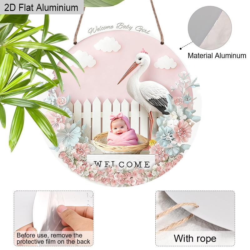 2D Flat Aluminium Welcome Sign with Pink Flowers Pattern - Charming Decorative Sign & Plaque - Ideal for Wall Decoration - No Electricity Needed