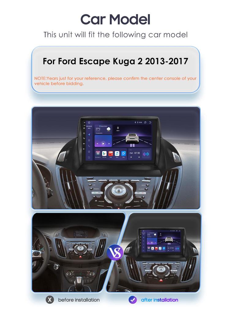 9-inch Android GPS Navigation Screen for 2013-2017 Ford Kuga Center Console