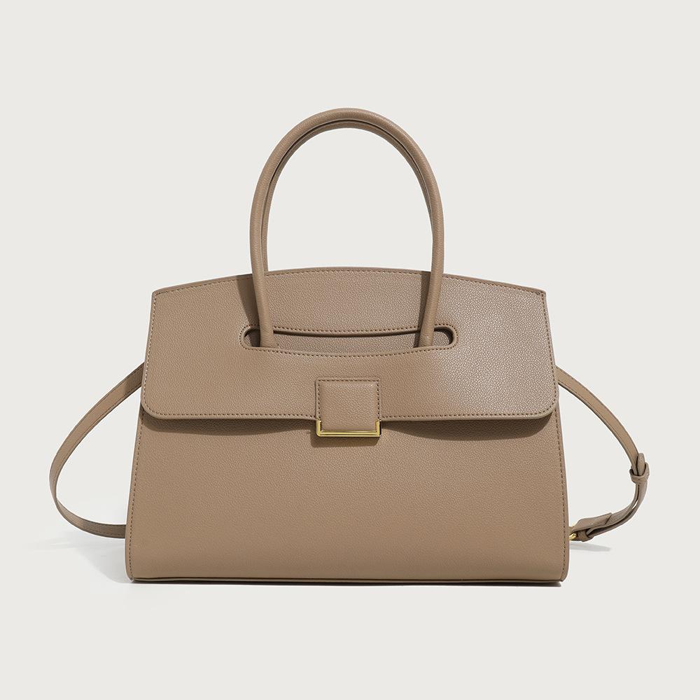 2024 Cross-Border Women's Handbag Briefcase for Commuting, Genuine Leather Original Niche Tote Bag, Large Capacity Simple Handbag