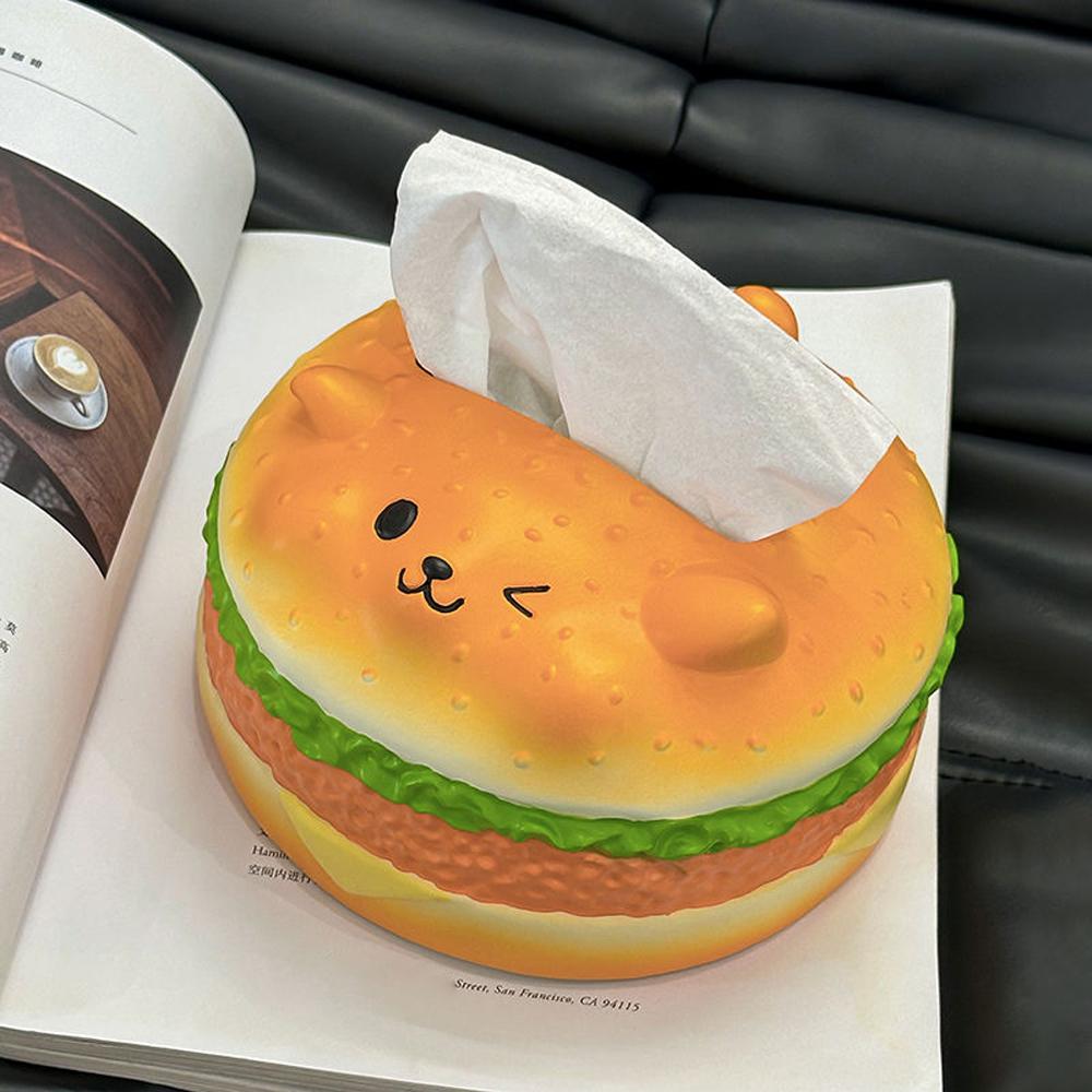 Figure Model Burger Dog Tissue Box Collectible Hamburger Fun Tissue Box  Birthday Gift