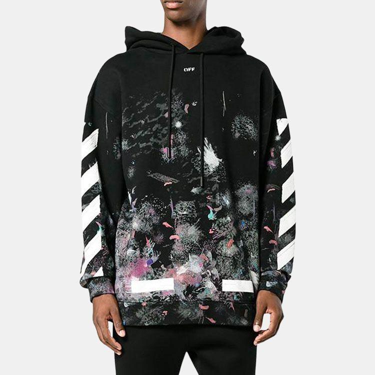 OFF WHITE Fleece Lined Classic Hoodie With Diagonal Stripe Print Sweatshirt Winter Men's Black OMBB009G20FLE0019901