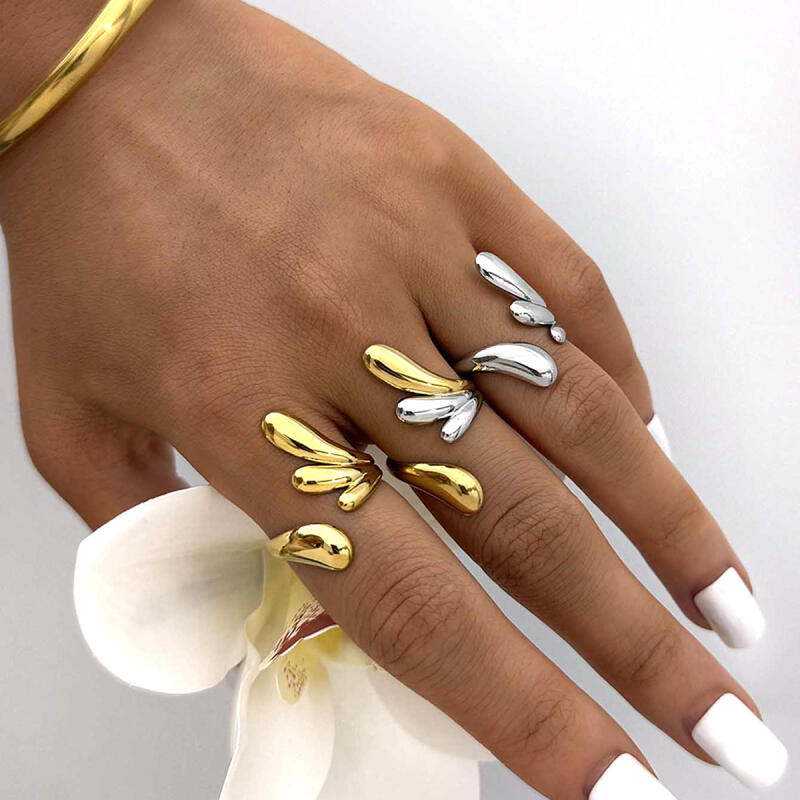 Stainless Steel Geometric Line Design Opening Rings for Women Men New Irregular Glossy Finger Rings Banquet Jewelry Accessories