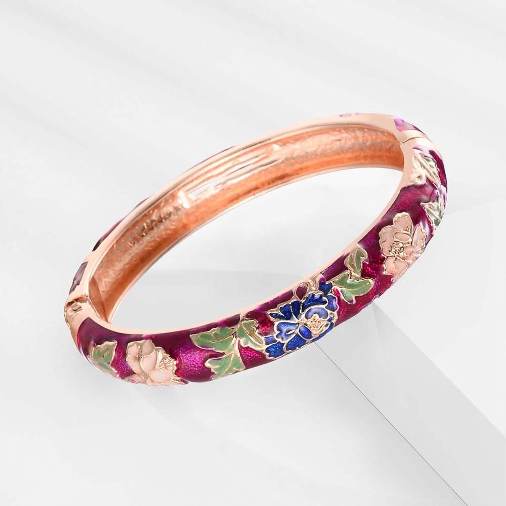 Hanfu Accessories Filigree Enamel Bangle Cheongsam accessories Hollow Out Peony Bracelet  Girls