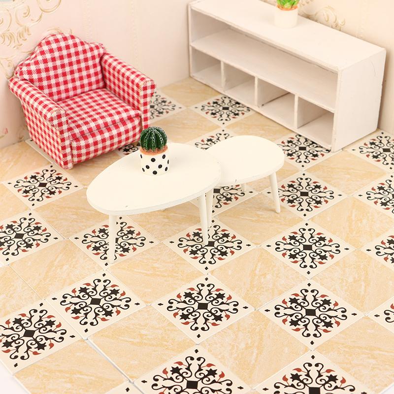 60Pcs 1/12 Dollhouse Mini Wooden Collage Floor Tiles Simulation Retro Wallpaper Model Dollhouse Micro Scene Construction Props