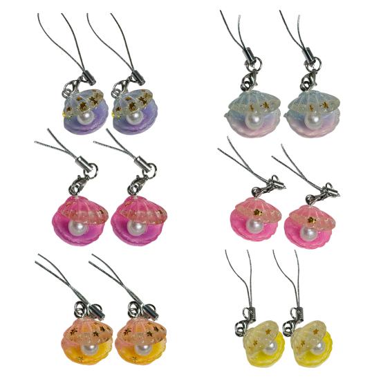 2Pcs Keychain Pendant Embedded Imitation Pearls Translucent Gradient Glitter Keyring with Lobster Clasp Bags Phone Lanyard Versatile Hanging