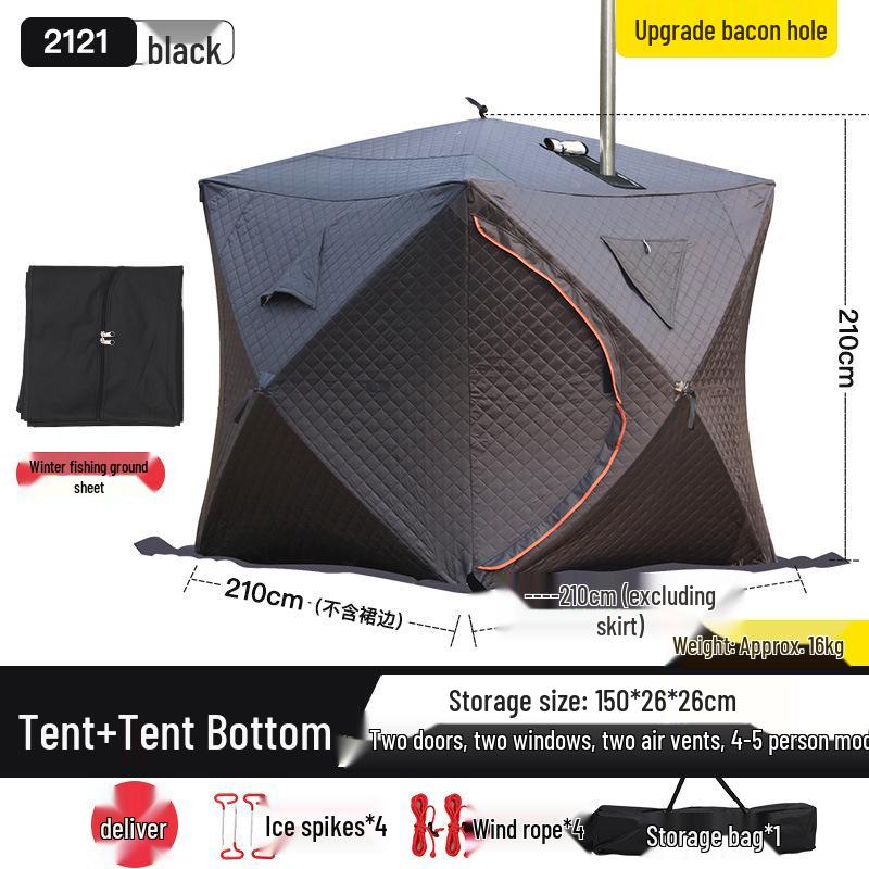 Large Pentagonal Ice Fishing Tent with TPU Window for Winter Camping - Thickened for Warmth and Cold Protection