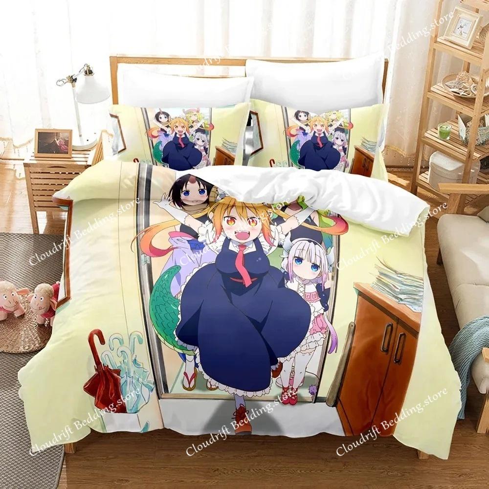 Zestaw pościeli z nadrukiem D Miss Kobayashis Dragon Maid Anime Kanna Poszewka na kołdrę Podwójna Twin Pełna Queen King dla dorosłych i dzieci Poszewka na kołdrę