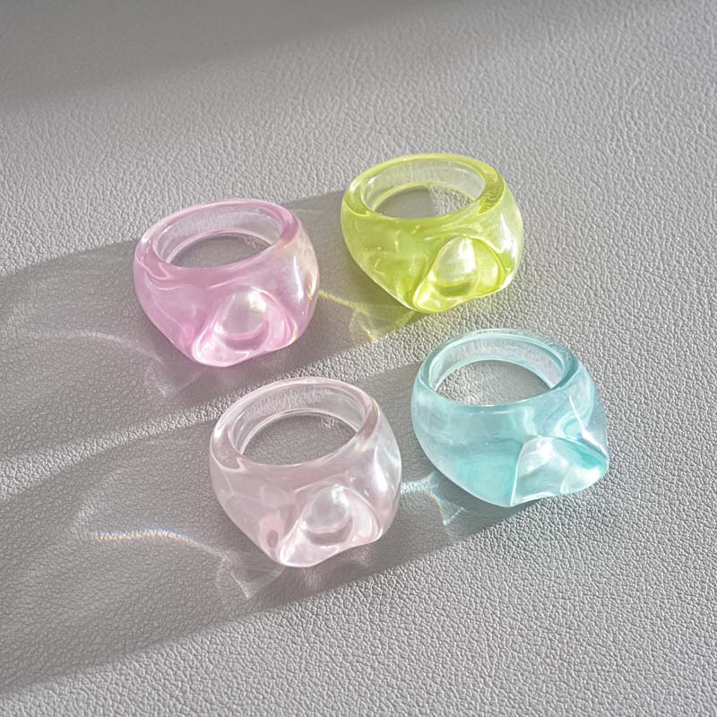 4Pcs/Set Korean Colorful Resin Oval Rings Set For Women Fashion Geometric Finger Rings Aesthetic Jewelry Accessories