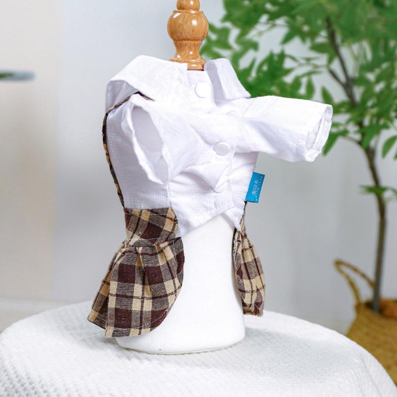 Pet Dog Shirtdress Tartan Dresses for Cat Elegant Dogs Dresses Puppy Clothes Cats Costume Four Season Party Clothing